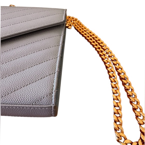 Auth Saint Laurent Gray Caviar Quilted Cassandre Wallet On Chain (WOC) Clutch - Picture 11 of 14